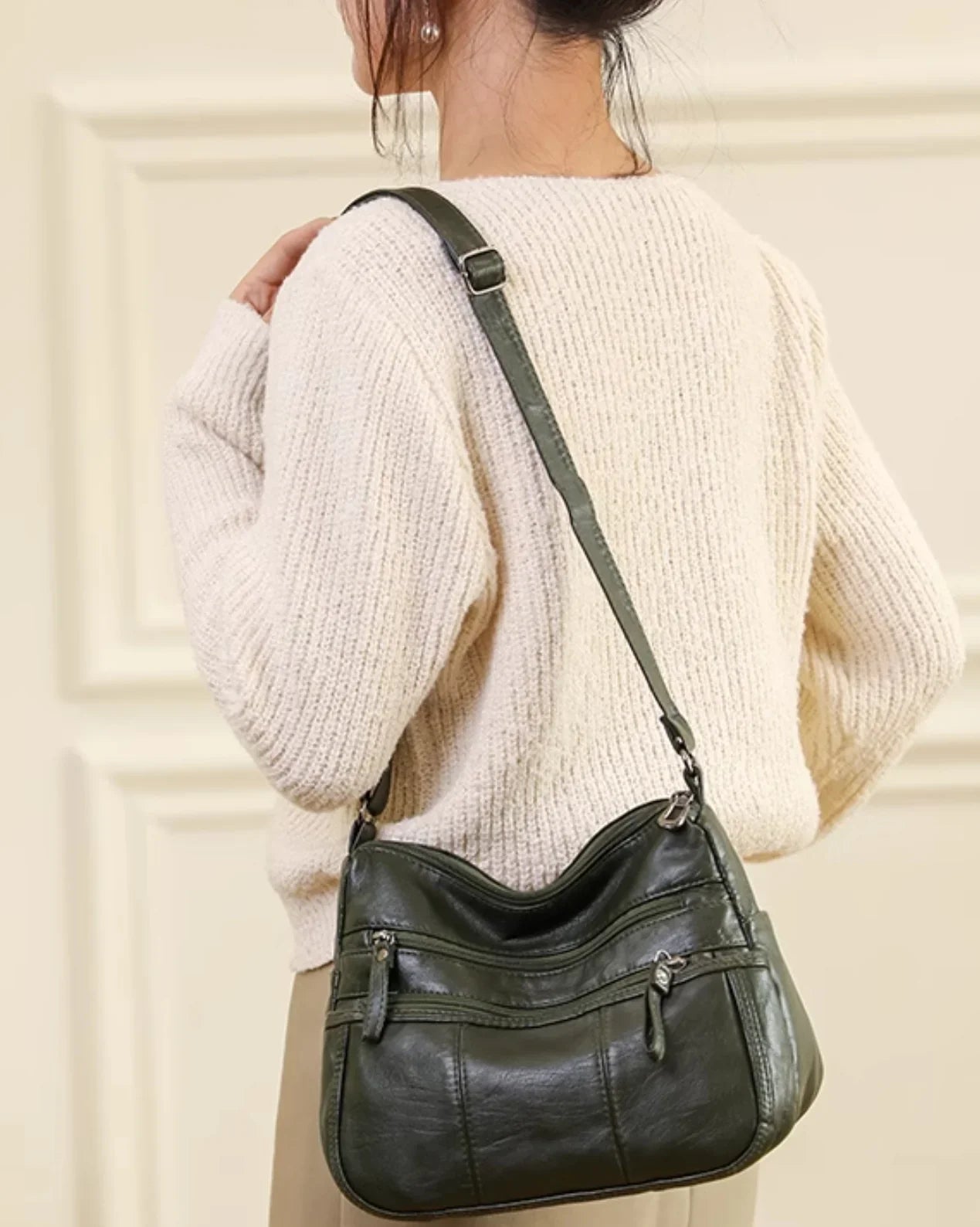 Bolso de Couro™ com Vários Compartimentos