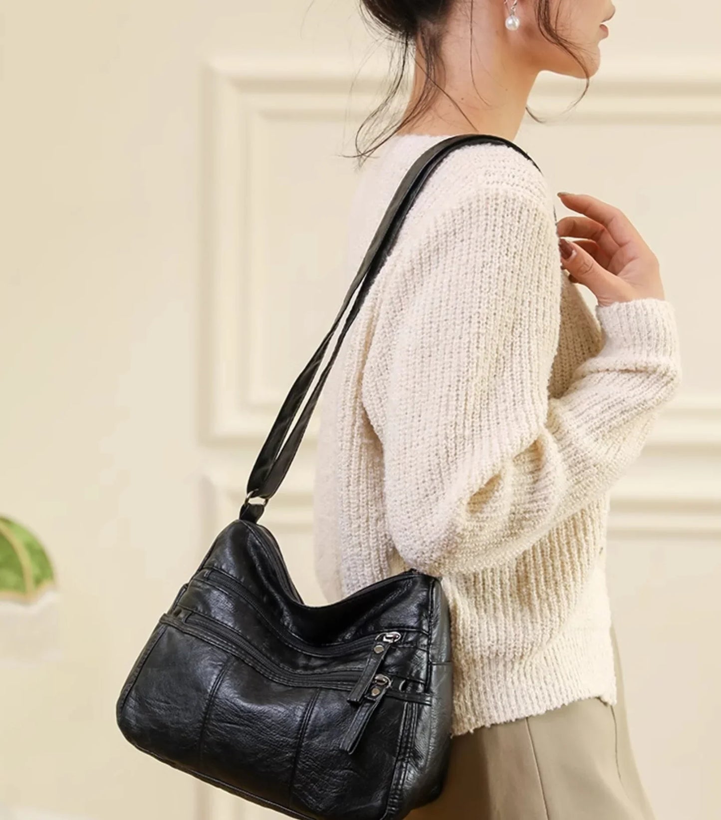 Bolso de Couro™ com Vários Compartimentos