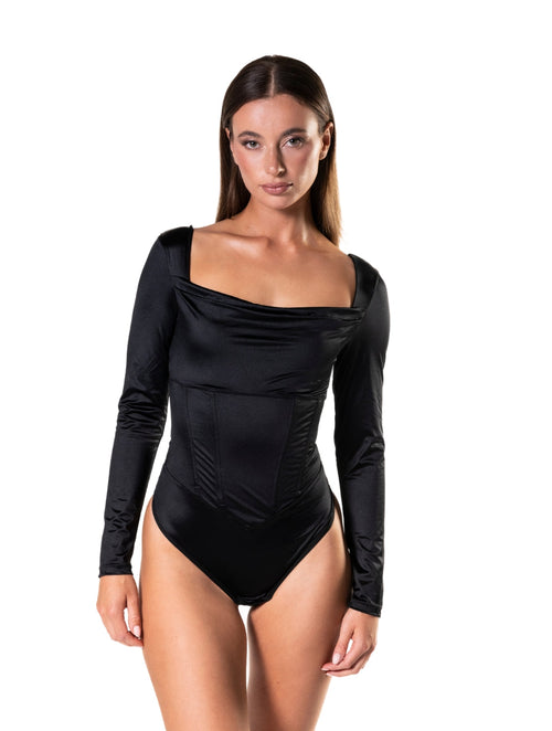 Body de satén con escote cascada