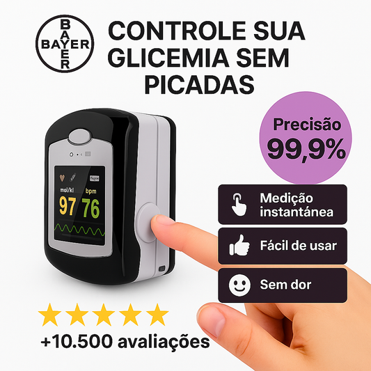 GlucoSaúde™ - Medidor de Glicose Sem Dor (99,9% Precisão)