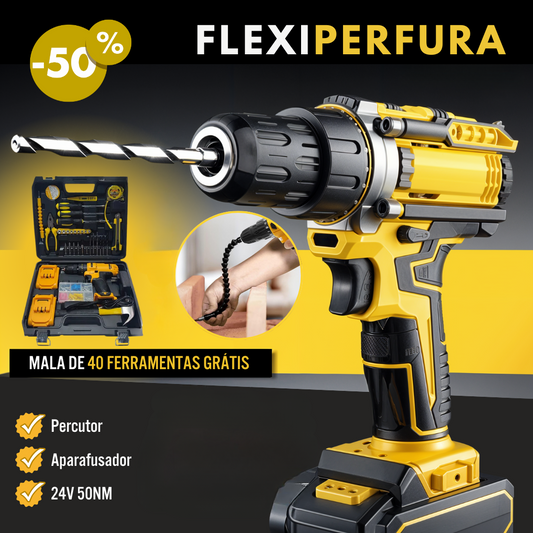 FlexiPerfura™ - Perfurador e aparafusadora com extensão flexível para espaços reduzidos