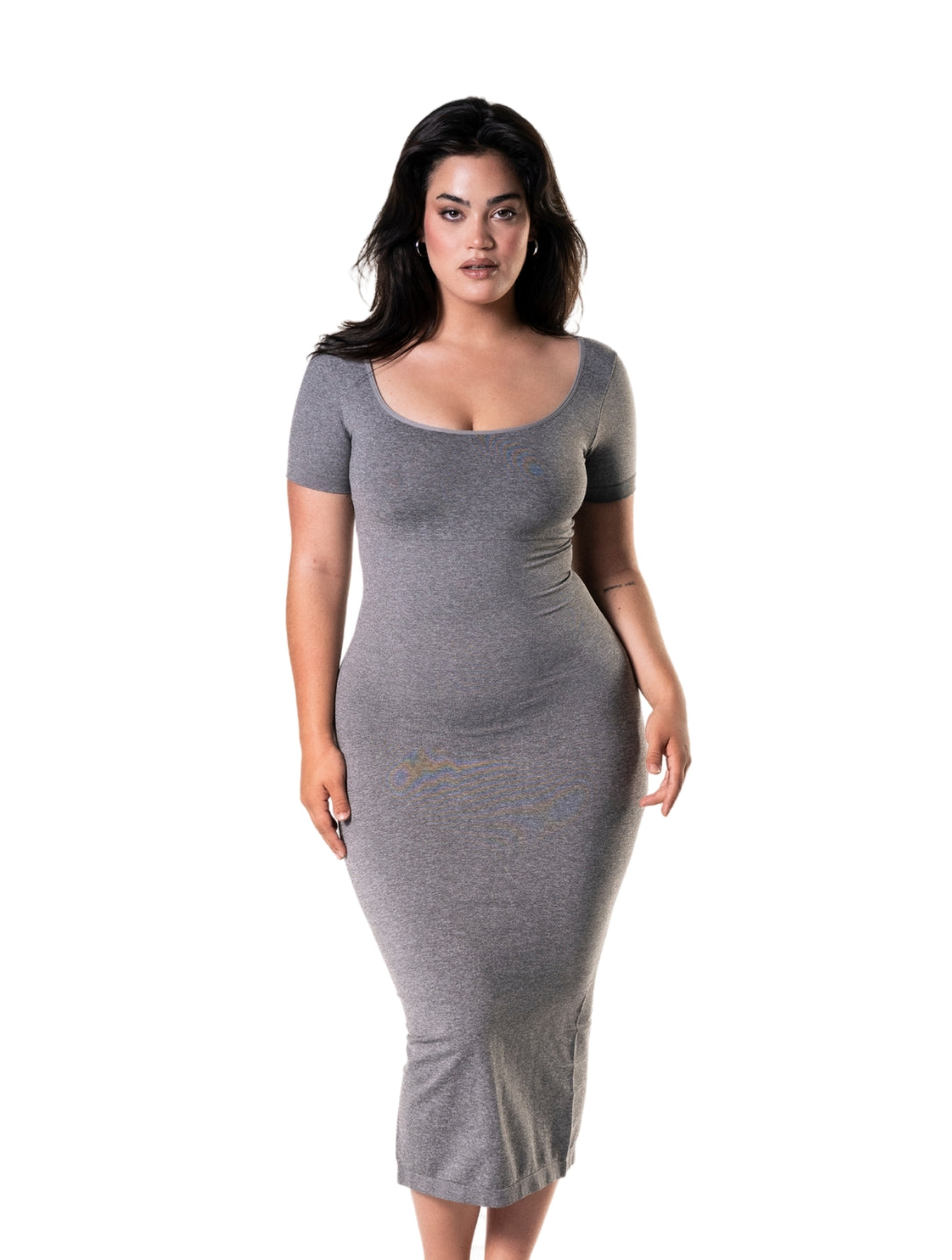 Body Midi Elegante com Shapewear e Abertura Lateral de Manga Curta