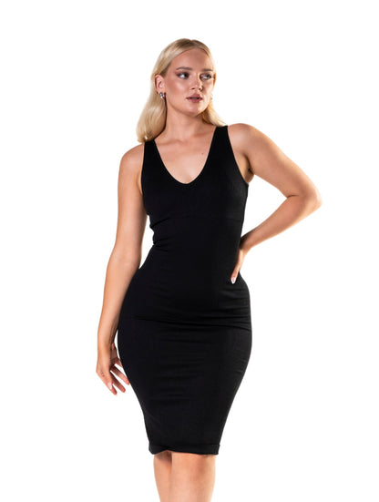 Vestido Elegante com Decote em V e Design Sem Costuras