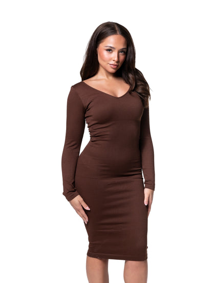 Vestido Elegante com Decote em V e Design Sem Costuras
