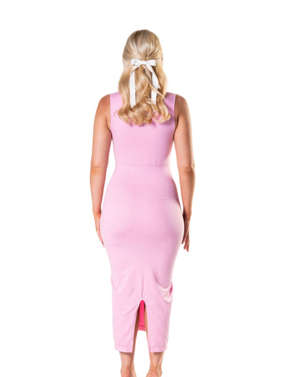 Vestido ajustado elegante com decote quadrado